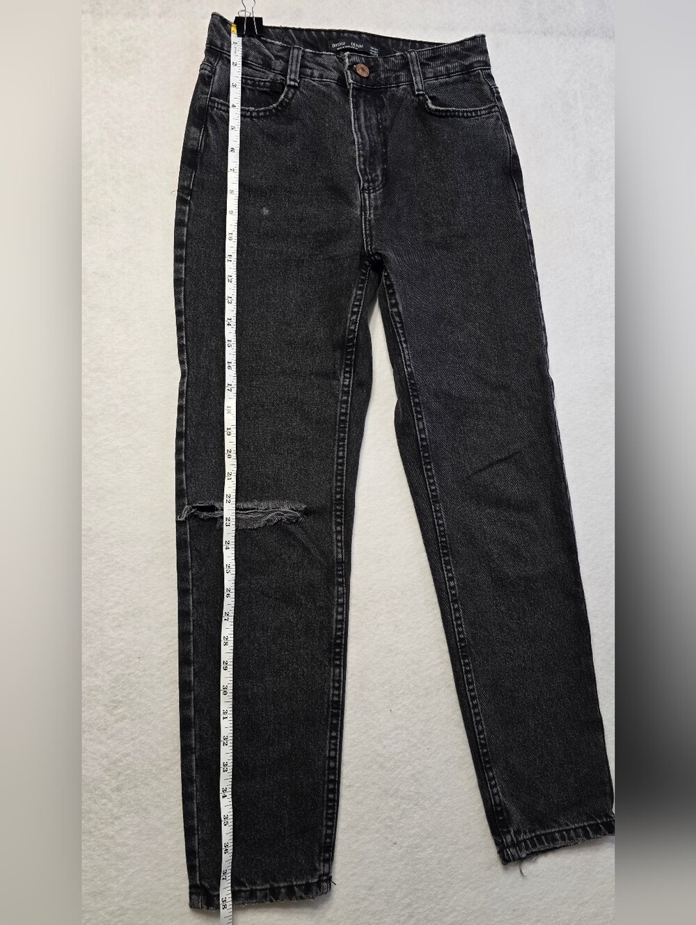 Bershka Black Slim Straight Jeans with Knee Rip - Picture 8 of 12